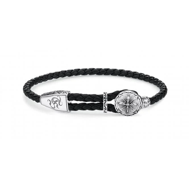 classic gold bracelet with diamonds-Thomas Sabo Rebel Heart Compass Leather Bracelet A1860-682-11-L25v