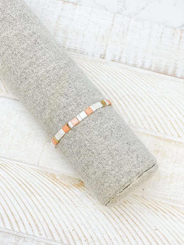 gold bracelet with diamond for women-Tilu Stretch Bracelet - Peach