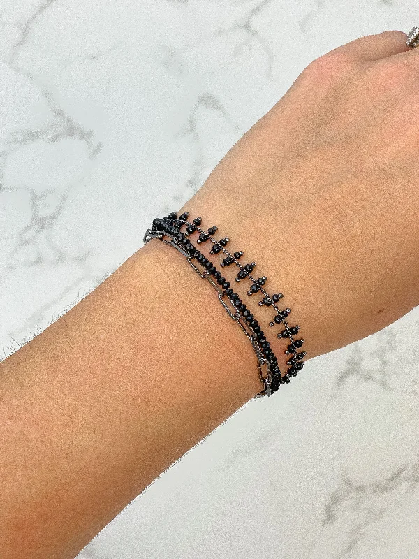 silver chain bracelet with engraving-Triple Strand Link Magnetic Bracelet - Gunmetal