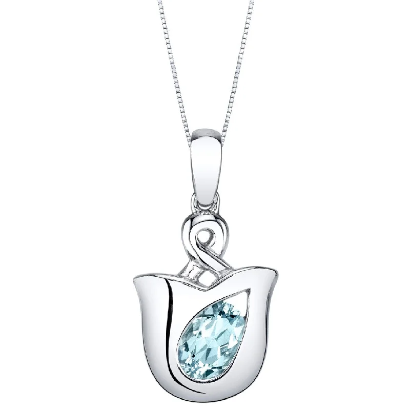 minimalistic chain necklace -0.75 ct Aquamarine Pendant in Sterling Silver