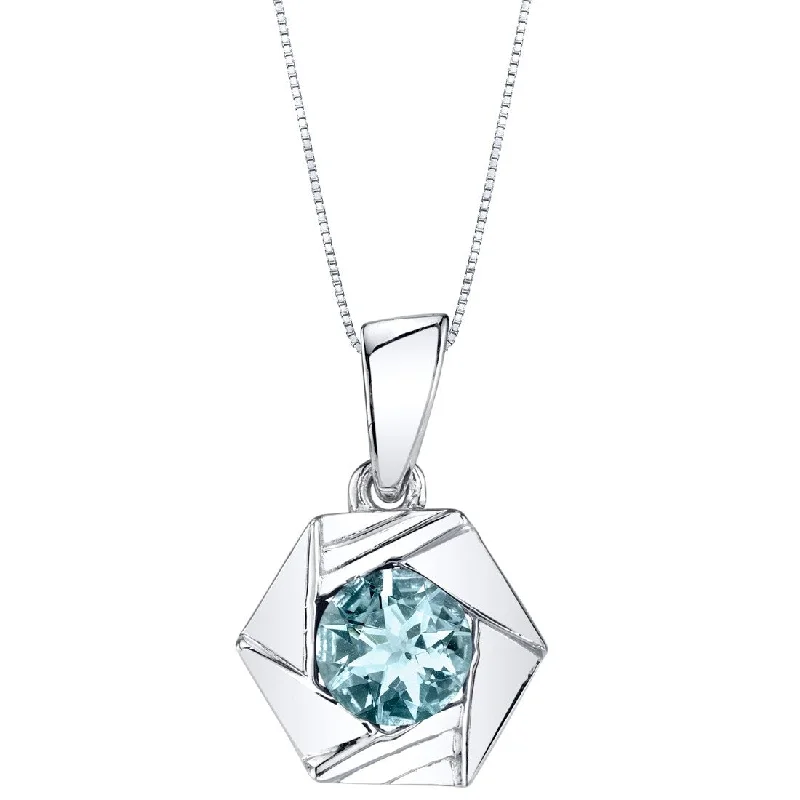 modern choker necklace -0.75 ct Aquamarine Pendant in Sterling Silver