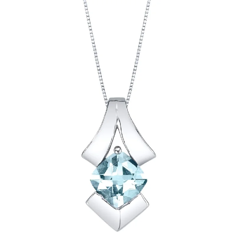 personalized letter necklace -0.75 ct Aquamarine Pendant in Sterling Silver