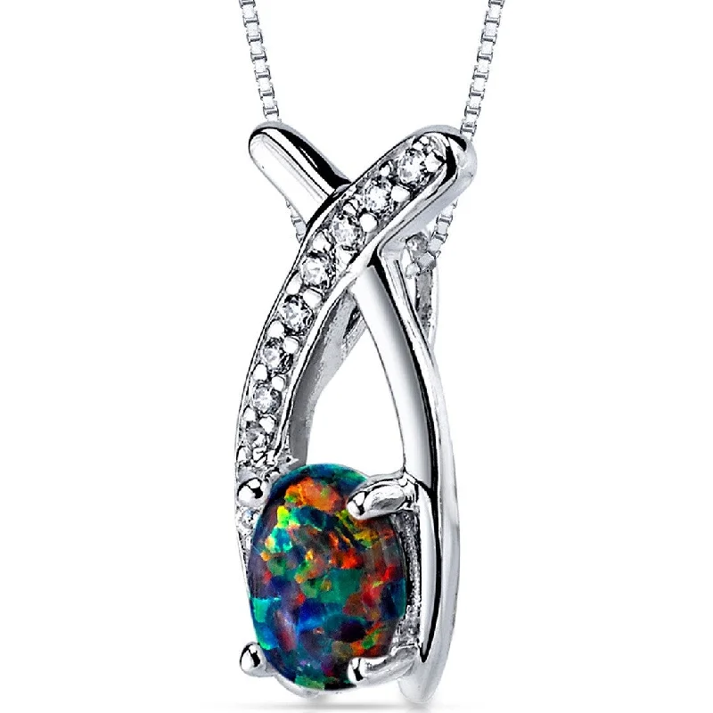 simple custom necklace -0.75 ct Black Opal Pendant in Sterling Silver