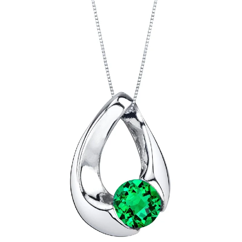 retro chain necklace for women -0.75 ct Emerald Pendant in Sterling Silver