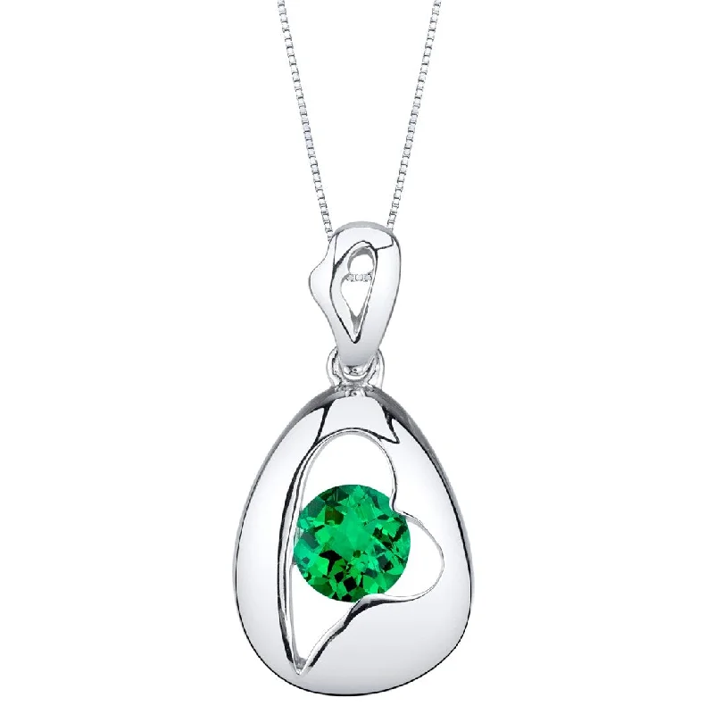 engraved silver necklace -0.75 ct Emerald Pendant in Sterling Silver