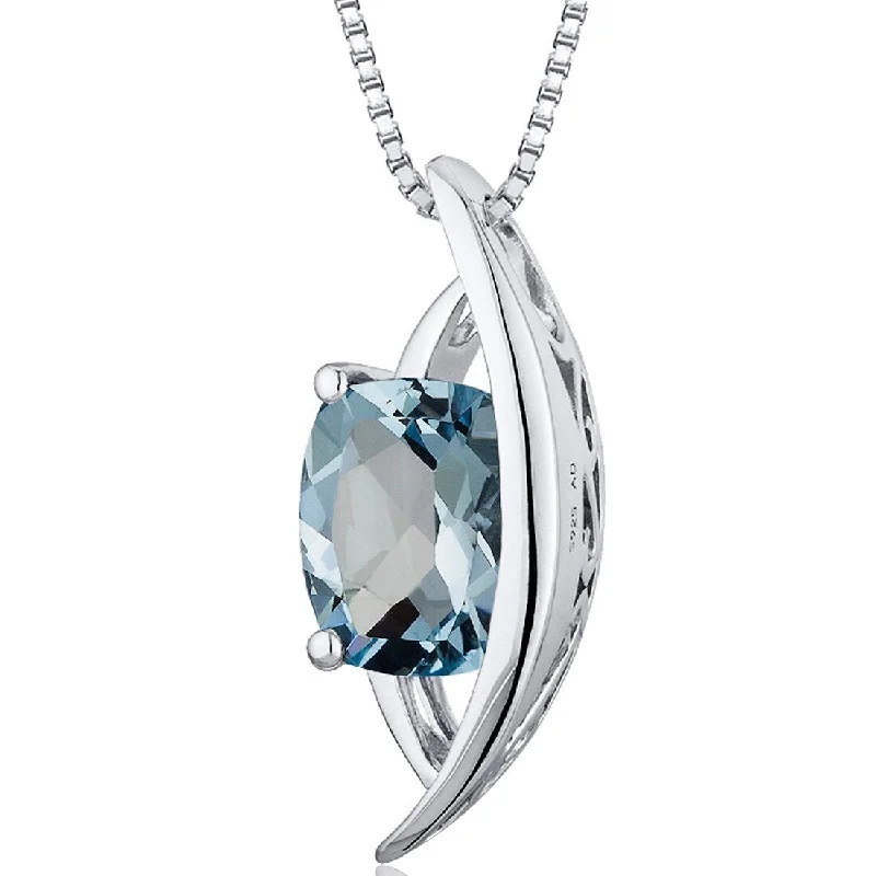 double layer crystal necklace -1.25 ct Aquamarine Pendant in Sterling Silver