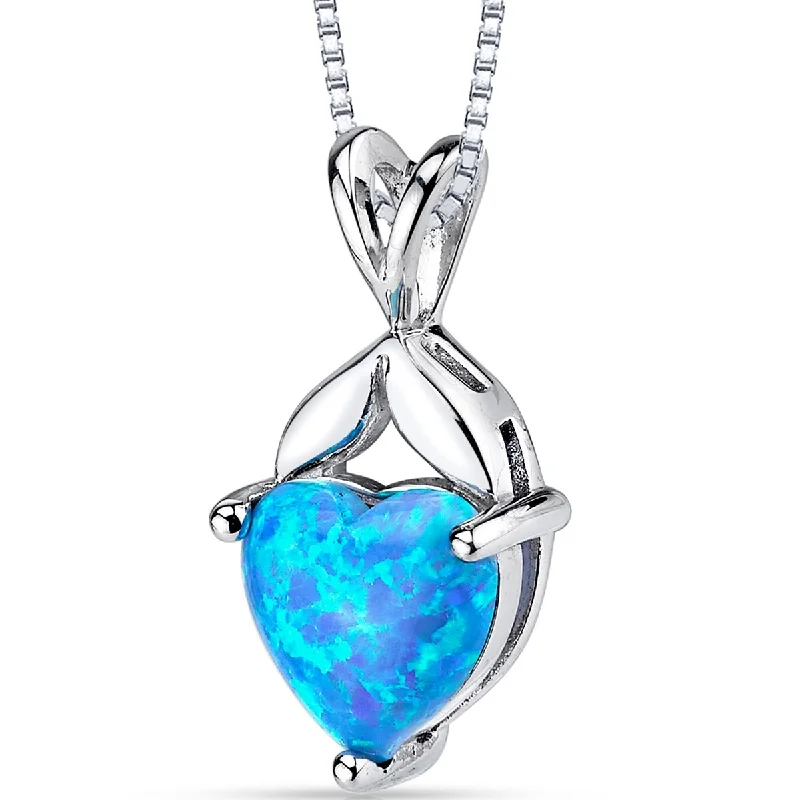 initial letter pendant necklace -1.5 ct Blue Opal Pendant in Sterling Silver