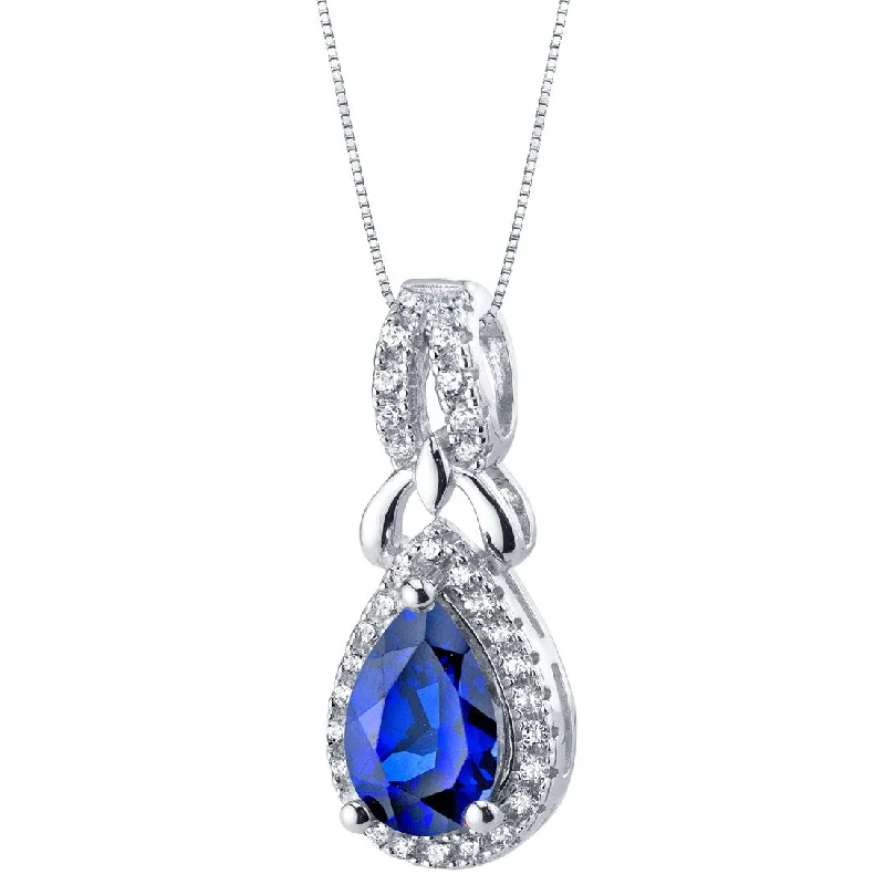 personalized long necklace -1.5 ct Blue Sapphire Pendant in Sterling Silver