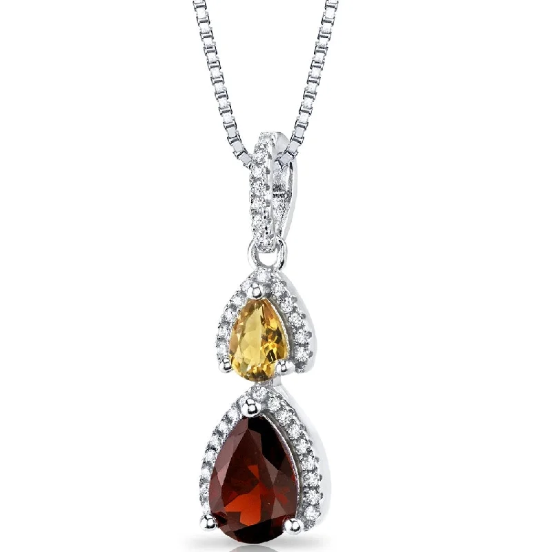 simple silver chain necklace -1.5 ct Garnet Pendant in Sterling Silver