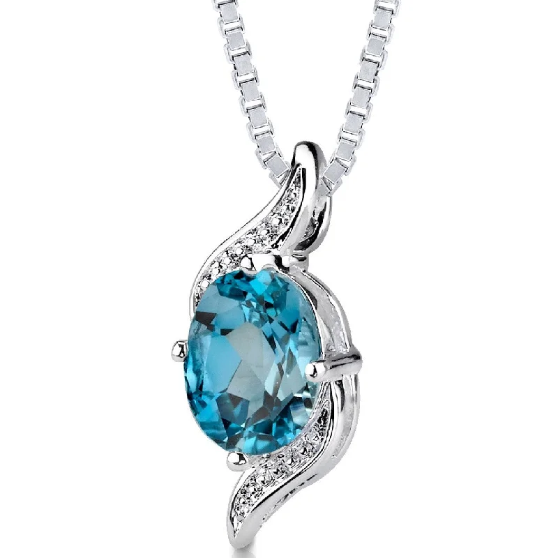 personalized photo necklace silver -1.5 ct London Blue Topaz Pendant in Sterling Silver