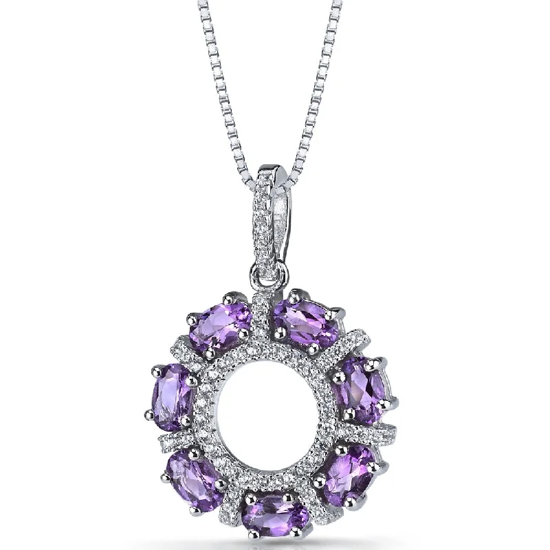 long silver chain necklace -1.75 ct Amethyst Pendant in Sterling Silver