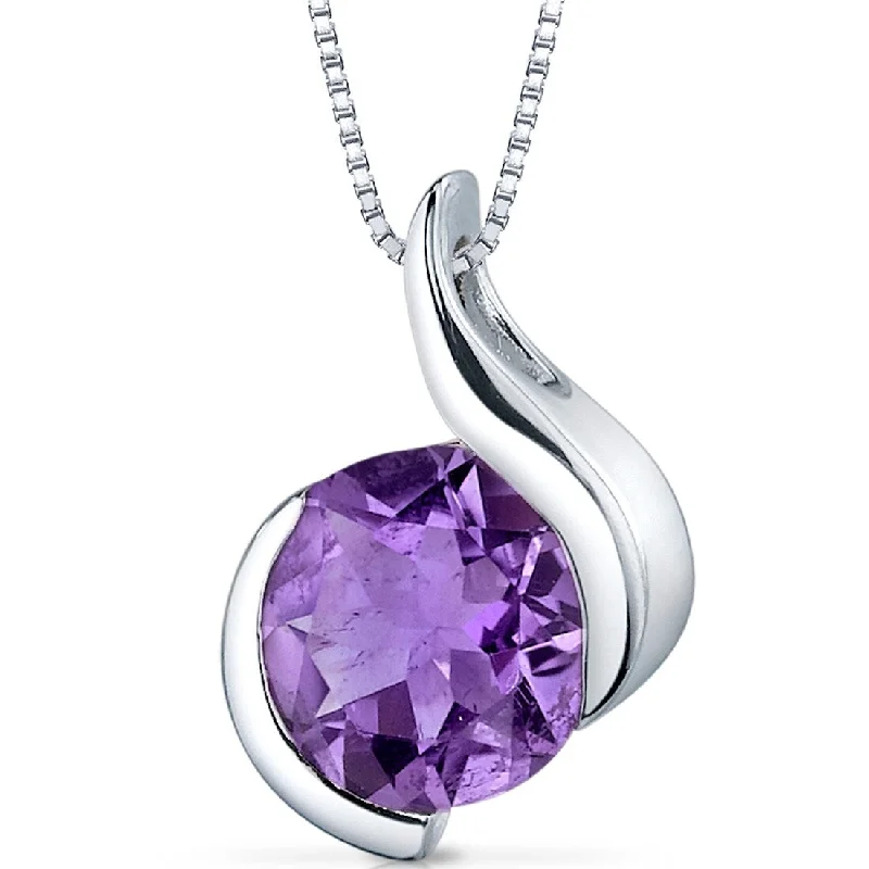 fashion crystal heart necklace -1.75 ct Amethyst Pendant in Sterling Silver