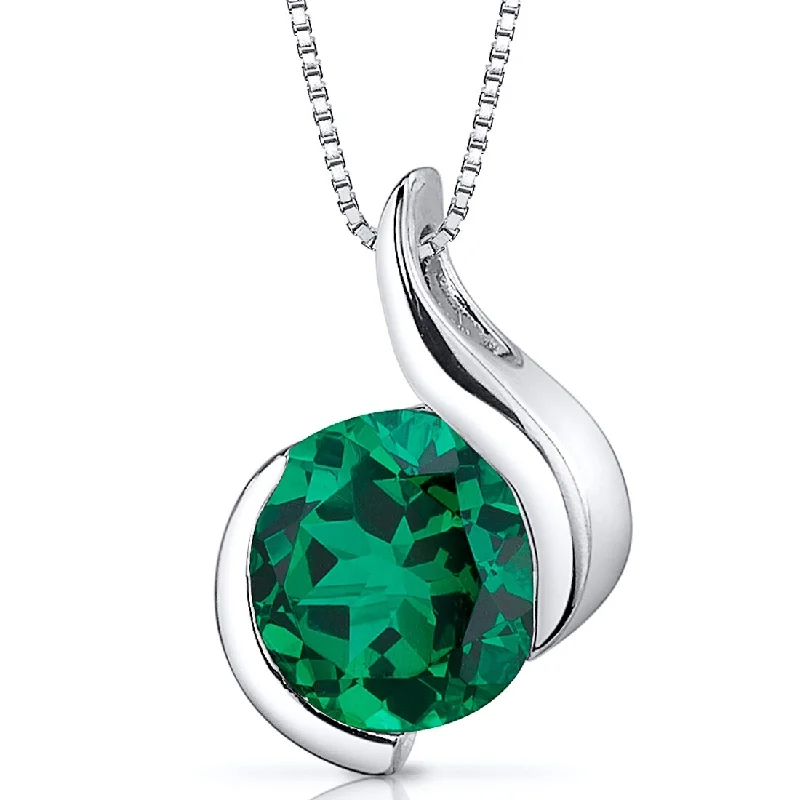 letter charm necklace for girls -1.75 ct Emerald Pendant in Sterling Silver