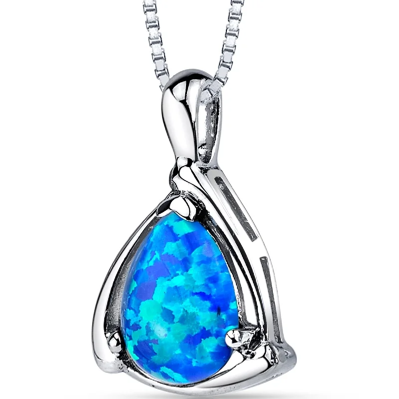 simple silver chain necklace -1 ct Blue Opal Pendant in Sterling Silver