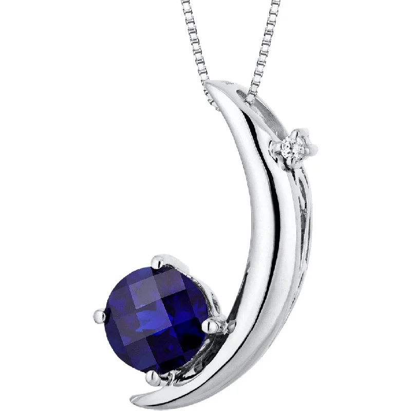 diamond encrusted necklace -1 ct Blue Sapphire and Diamond Pendant in Sterling Silver