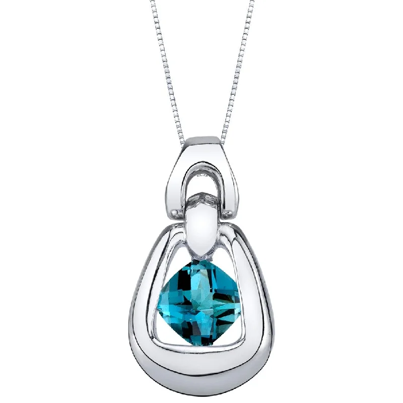 birthstone necklace for wife -1 ct London Blue Topaz Pendant in Sterling Silver