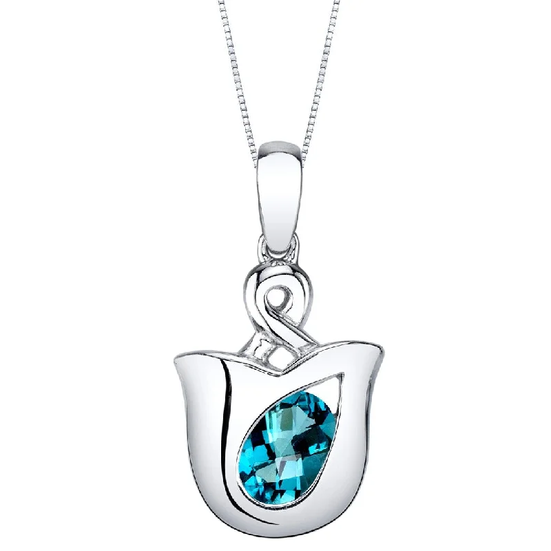 leaf pendant necklace -1 ct London Blue Topaz Pendant in Sterling Silver