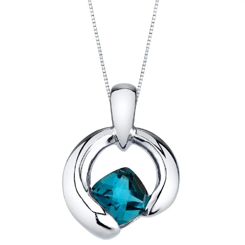 birthstone necklace set -1 ct London Blue Topaz Pendant in Sterling Silver