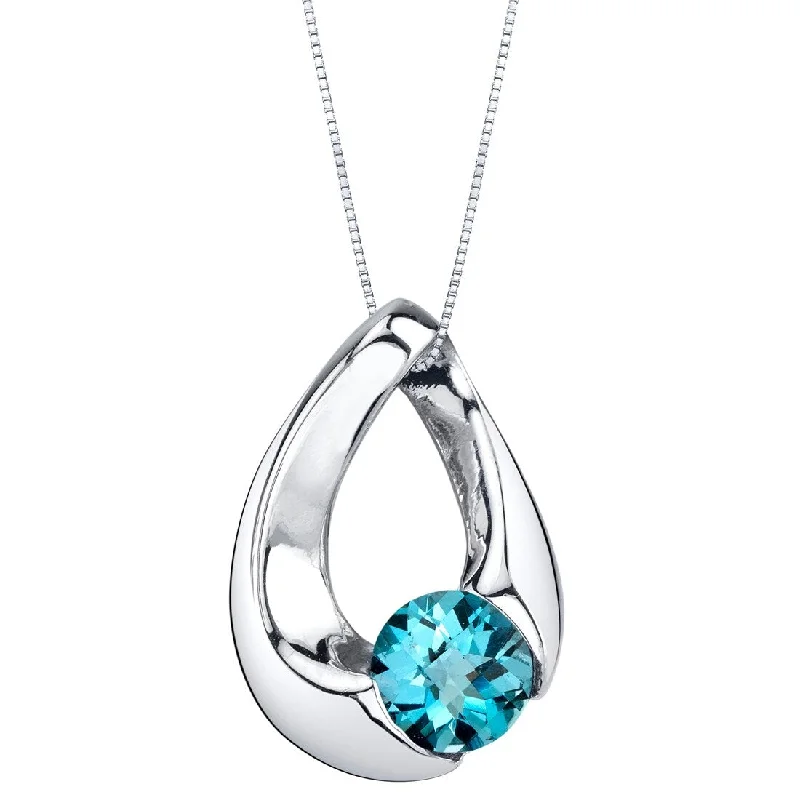 geometric silver necklace -1 ct London Blue Topaz Pendant in Sterling Silver