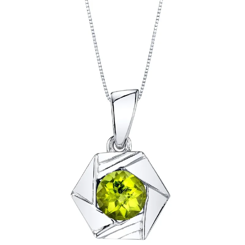 vintage flower necklace gold -1 ct Peridot Pendant in Sterling Silver