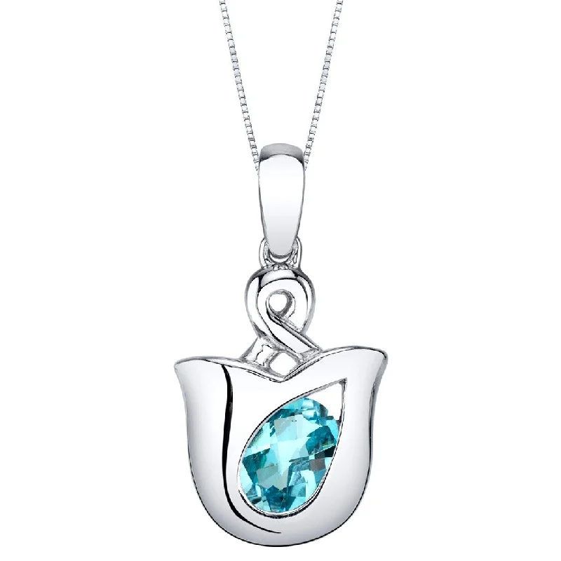 cross charm necklace gold -1 ct Swiss Blue Topaz Pendant in Sterling Silver