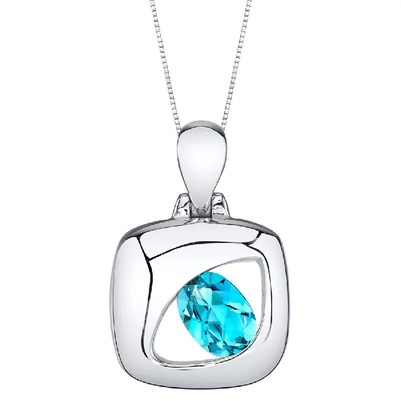 engraved heart necklace -1 ct Swiss Blue Topaz Pendant in Sterling Silver