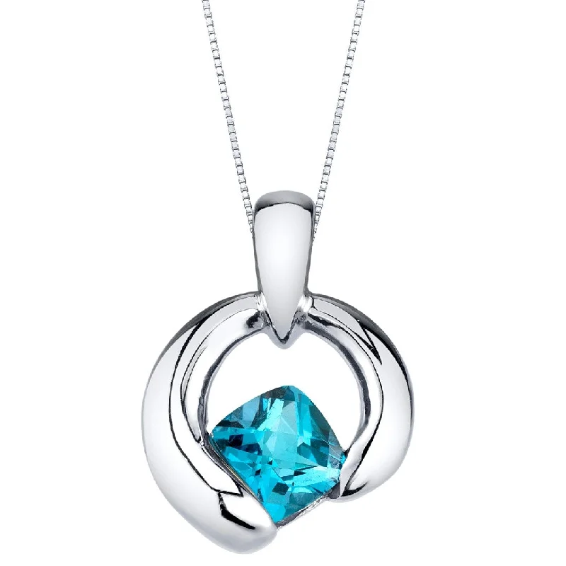 gold lotus necklace -1 ct Swiss Blue Topaz Pendant in Sterling Silver