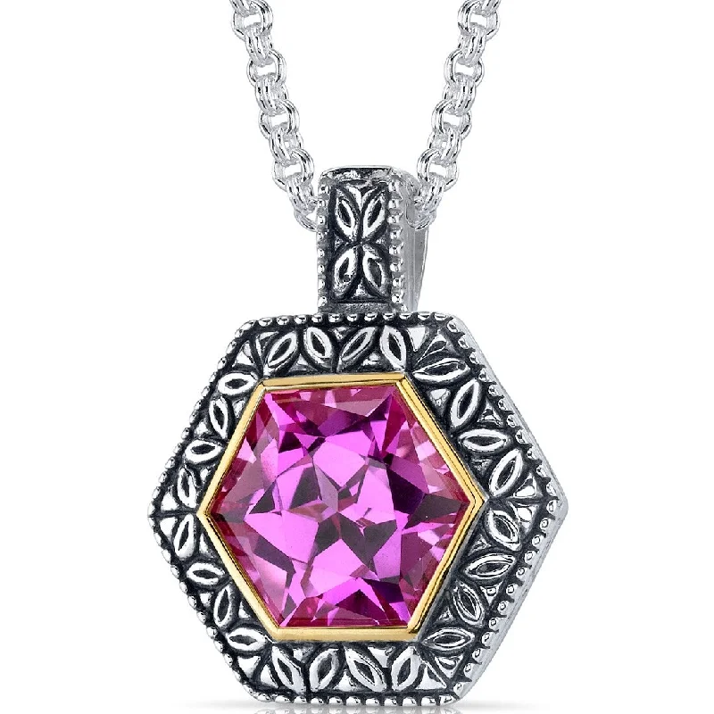 gemstone bar necklace -10 ct Pink Sapphire Pendant in Sterling Silver