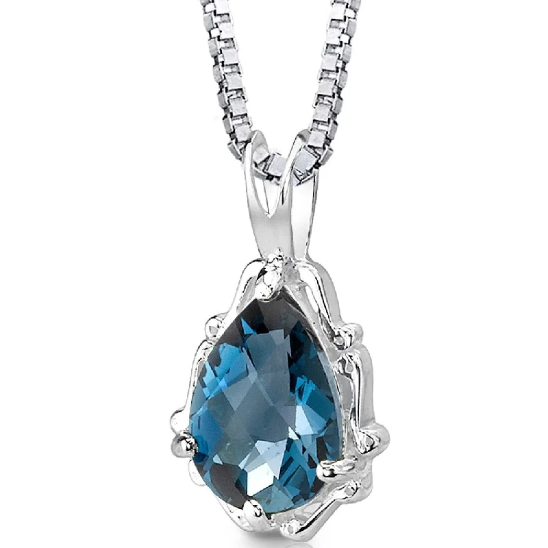 gold link chain necklace -2.25 ct London Blue Topaz Pendant in Sterling Silver