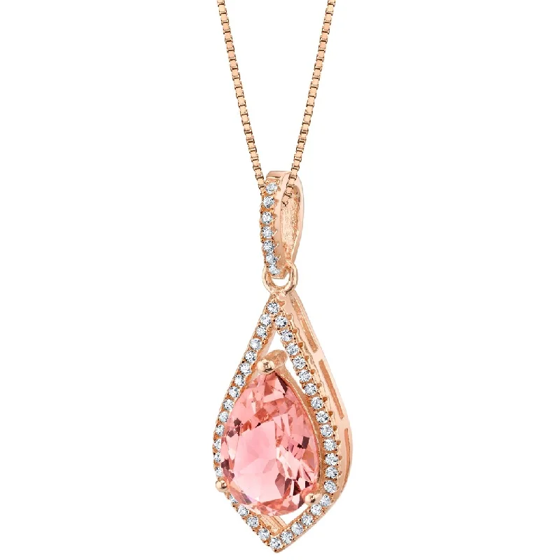 bohemian style pendant necklace -3.5 ct Morganite Pendant in Rose-tone Sterling Silver