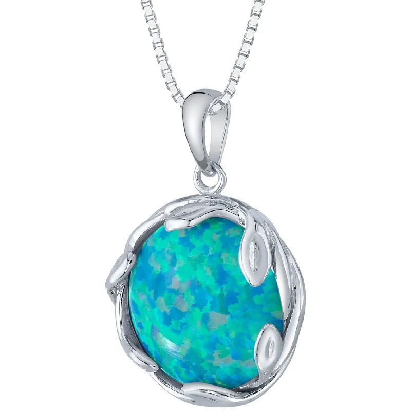 gold lotus necklace -3 ct Blue Opal Pendant in Sterling Silver