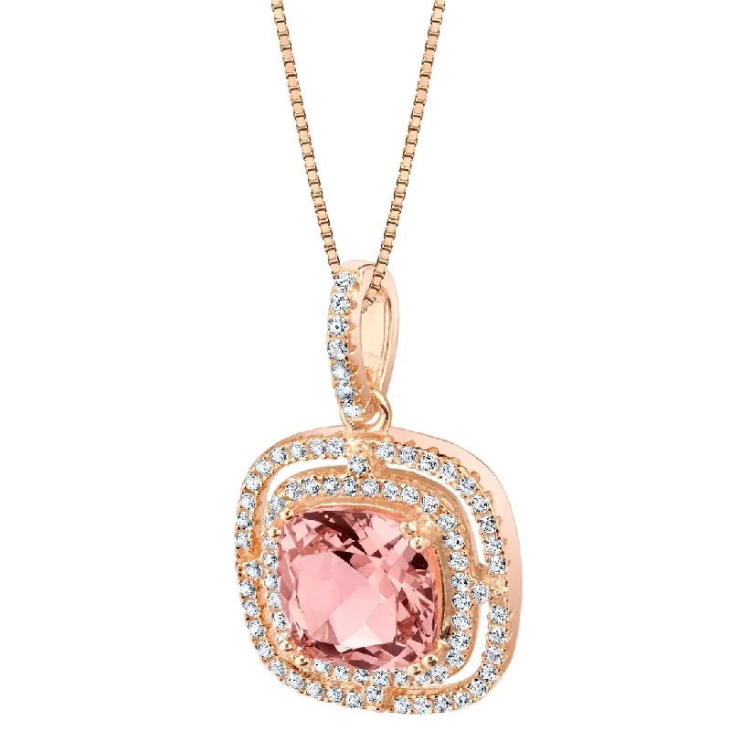 couple’s name necklace -4 ct Morganite Pendant in Rose-tone Sterling Silver