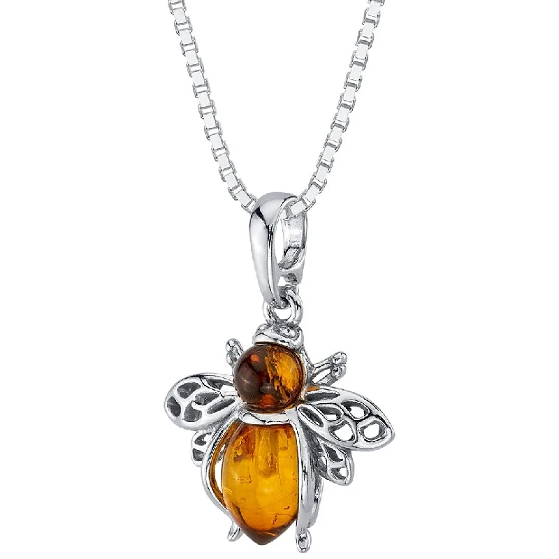 silver tassel necklace -Amber Bee Pendant in Sterling Silver