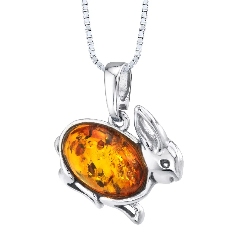 large crystal pendant necklace -Amber Bunny Rabbit Pendant in Sterling Silver