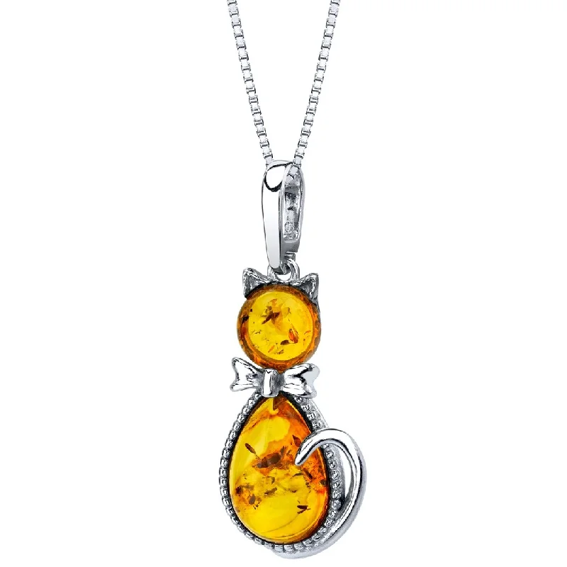 symbolic charm necklace -Amber Cat Pendant in Sterling Silver