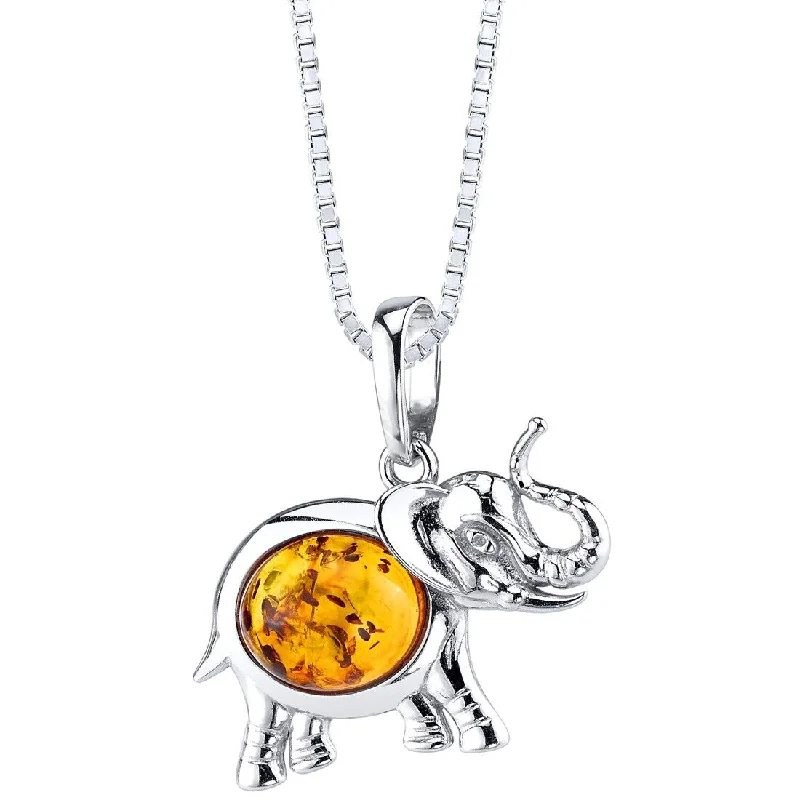 wedding necklace for brides -Amber Elpehant Pendant in Sterling Silver