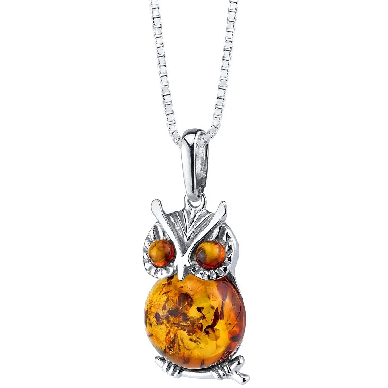 moonstone crystal necklace -Amber Owl Pendant in Sterling Silver