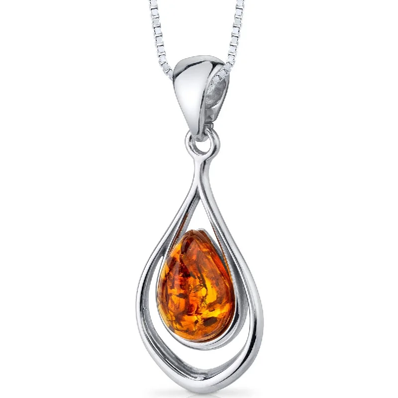 personalized bar necklace for women -Amber Pendant in Sterling Silver