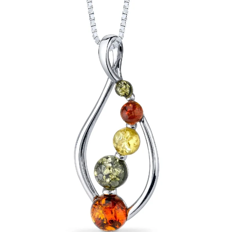 round pendant gemstone necklace -Amber Pendant in Sterling Silver