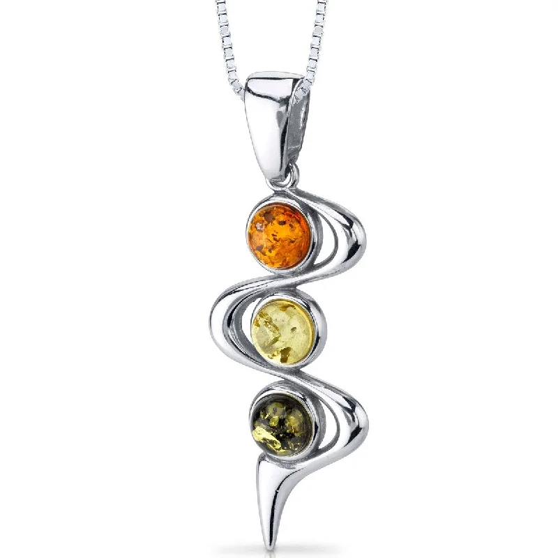 long gold chain necklace -Amber Three-stone Pendant in Sterling Silver