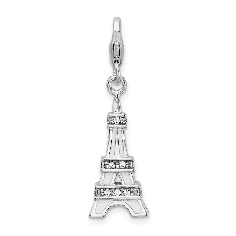 dainty silver heart necklace -Diamond2Deal 925 Sterling Silver 3-D Enamel Element Eiffel Tower Lobster Pendant (L- 41 mm, W- 12 mm)