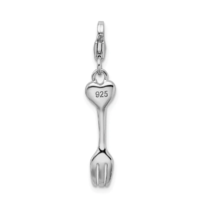 simple round pendant necklace -Diamond2Deal 925 Sterling Silver 3-D Flower Heart Fork Pendant (L- 45 mm, W- 7 mm)