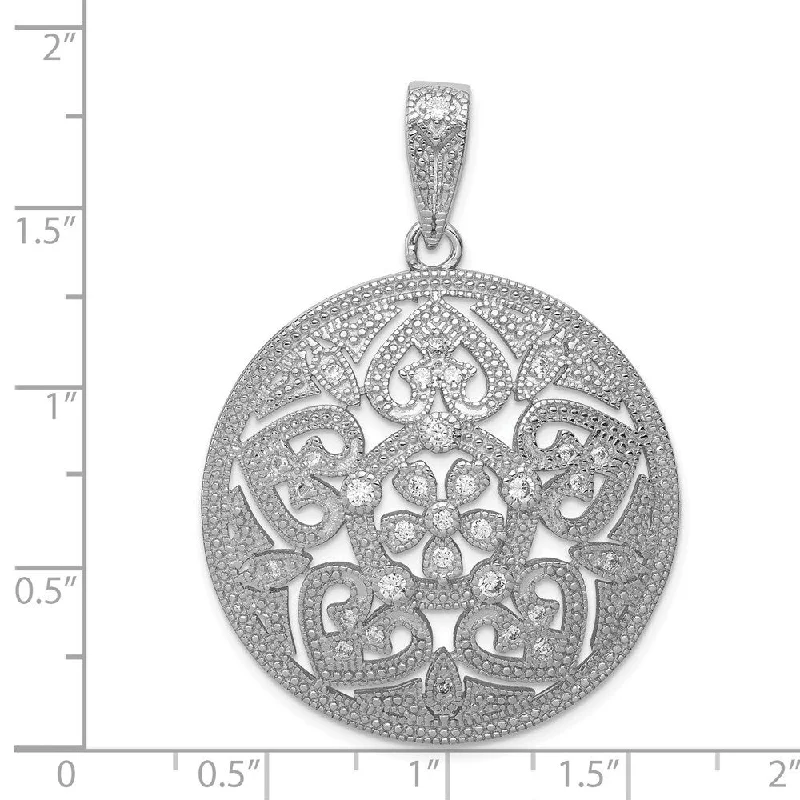 retro chain necklace for women -Diamond2Deal 925 Sterling Silver Big Round Pav‚ CZ Pendant (L- 46 mm, W- 34 mm)