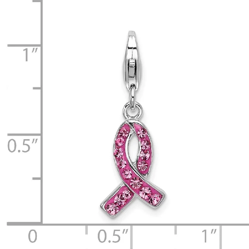 gemstone bar necklace -Diamond2Deal 925 Sterling Silver Click-on Stellux Crystal Pink Awareness Pendant (L- 44 mm, W- 10 mm)