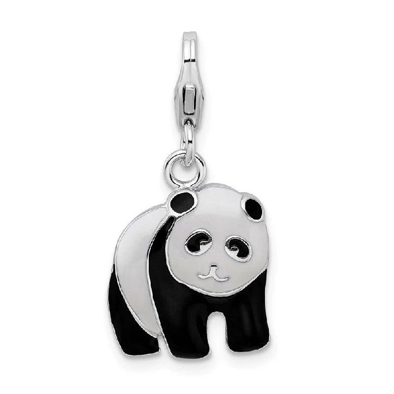 sapphire gemstone necklace -Diamond2Deal 925 Sterling Silver Enameled Panda Bear Pendant (L- 26 mm, W- 13 mm)