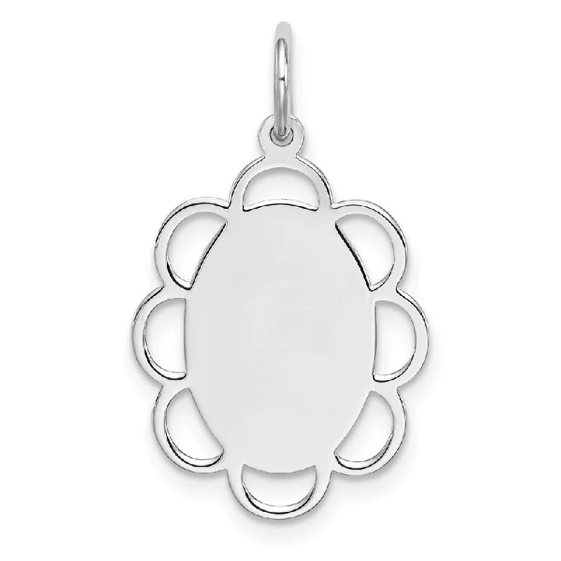 engraved heart necklace -Diamond2Deal 925 Sterling Silver Engraveable Polished Front Satin Back Disc Pendant (L- 26 mm, W- 15 mm)