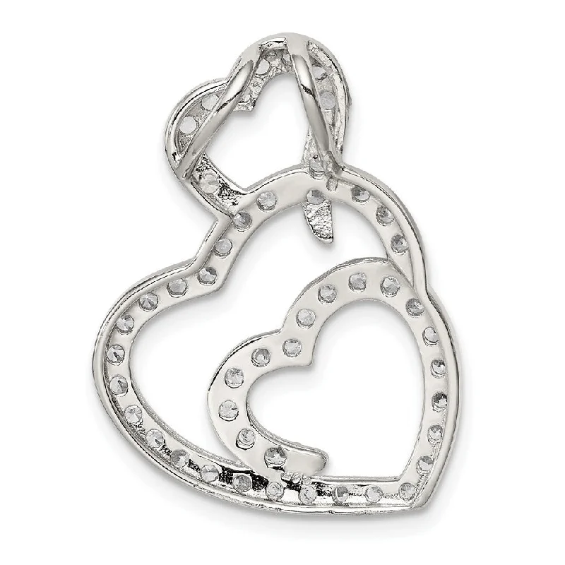 symbolic charm necklace -Diamond2Deal 925 Sterling Silver Multi Hearts Clear CZ Slide Pendant (L- 26 mm, W- 19 mm)