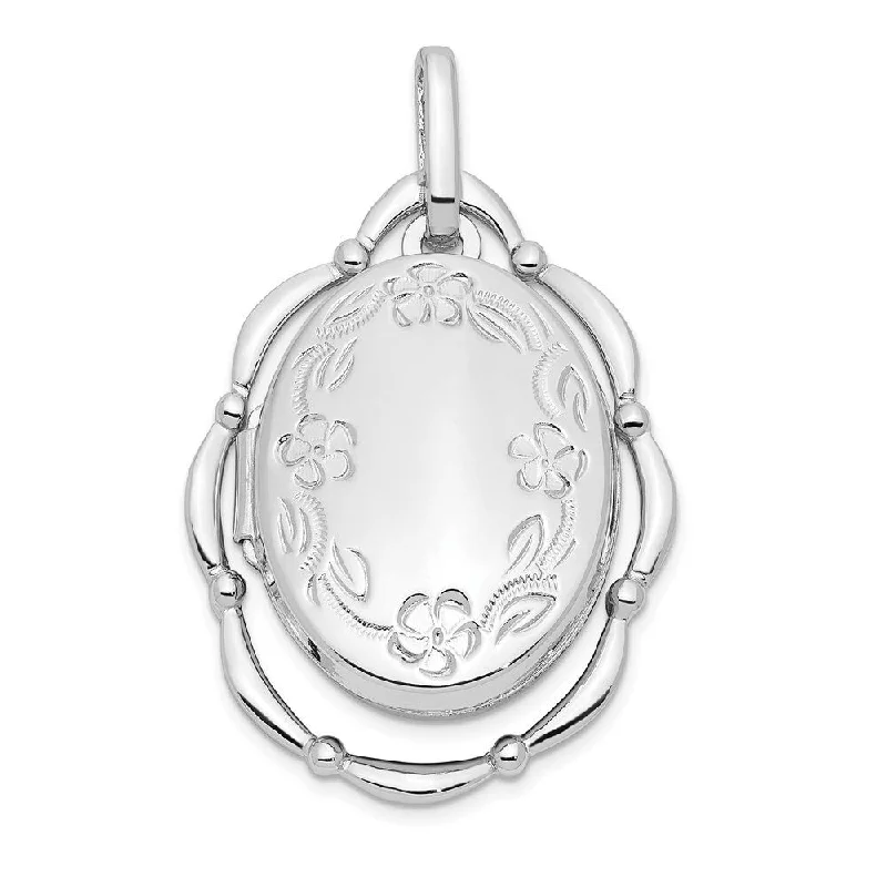 unique pendant necklace for women -Diamond2Deal 925 Sterling Silver Rhodium-plated 21x16mm Floral Oval Locket