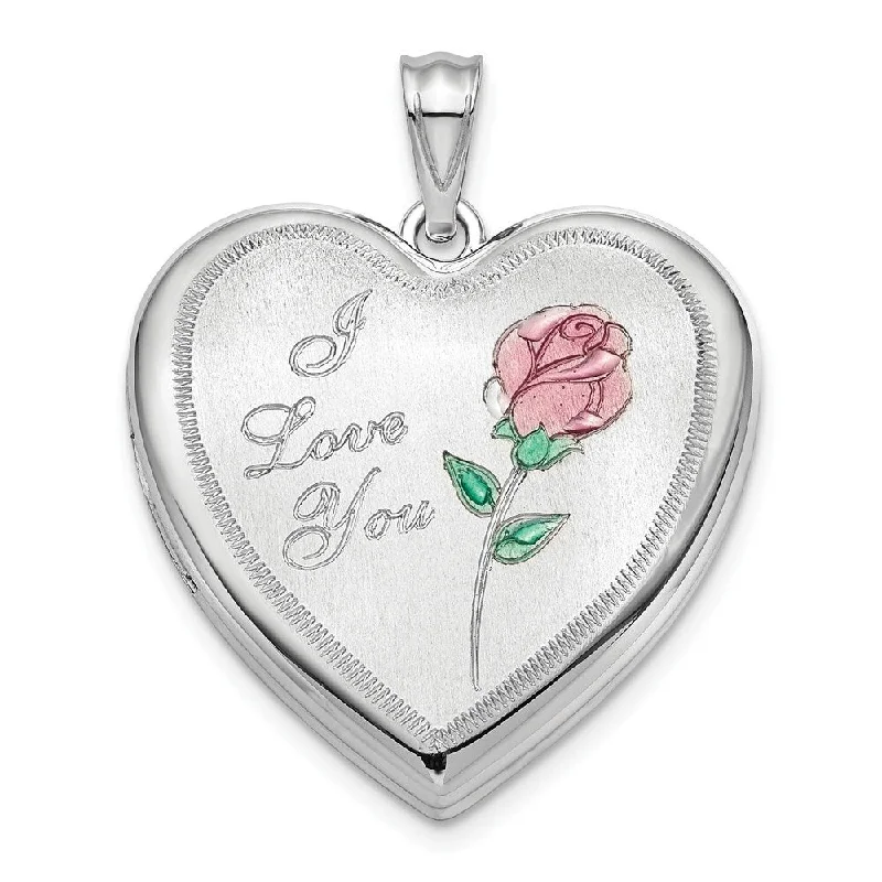 dainty silver pendant necklace -Diamond2Deal 925 Sterling Silver Rhodium-plated 24mm Enameled Rose Ash Holder Heart Locket