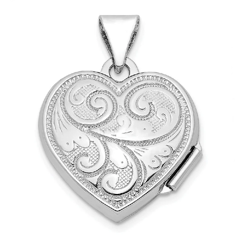 handmade pendant gold necklace -Diamond2Deal 925 Sterling Silver Rhodium-plated Polished 15mm Heart Patterned Locket